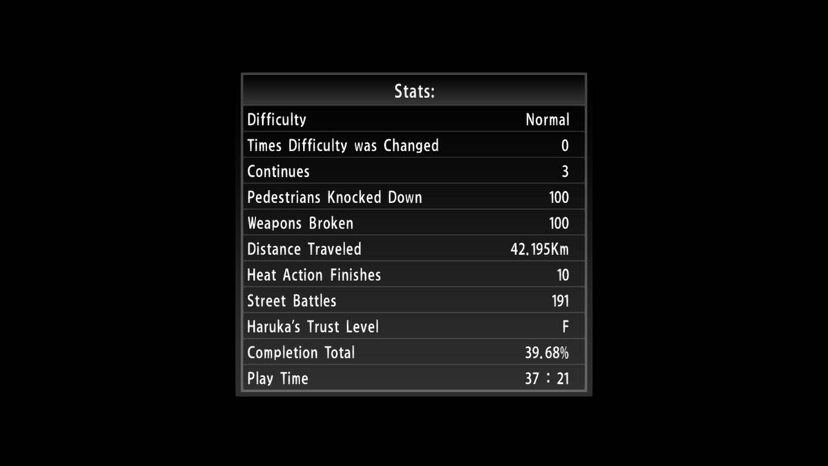 yakuza 3 statistics screenshot